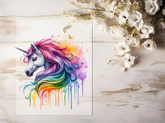 Auktion - Bügelbild - Bunt Einhorn #1356 - 15cm