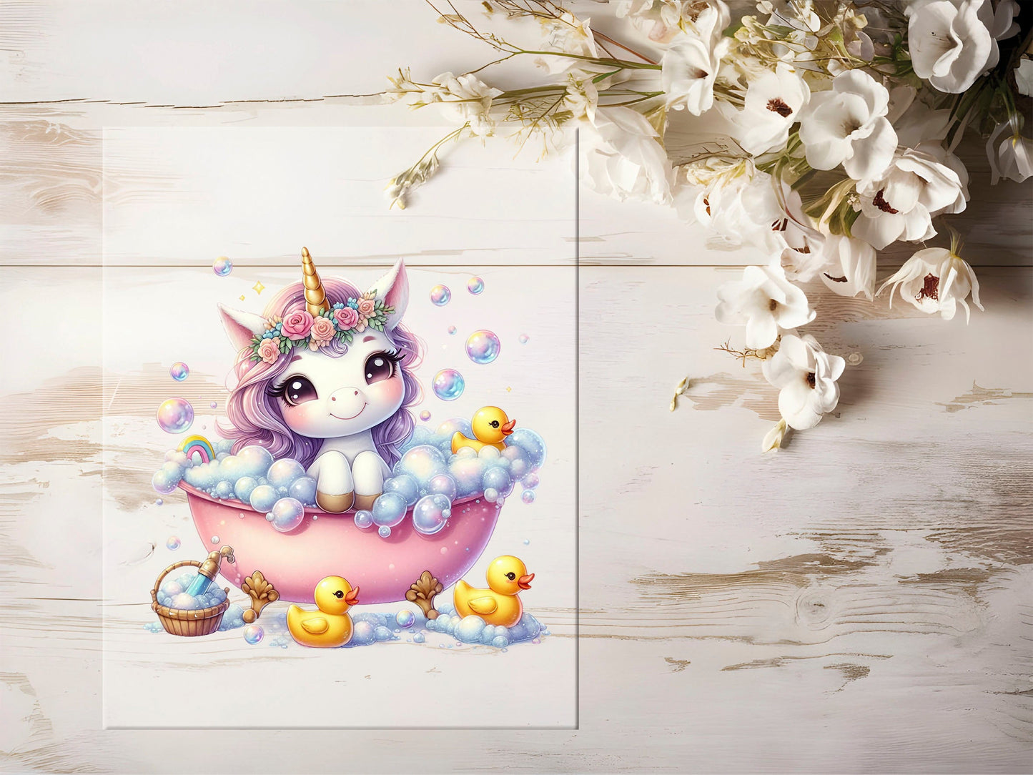Auktion - Bügelbild - Einhorn Badewanne #1296 - 15cm
