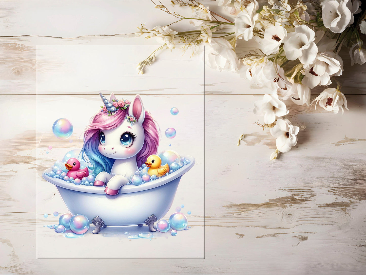 Auktion - Bügelbild - Einhorn Badewanne #1295 - 15cm