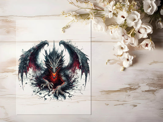 Auktion - Bügelbild - Schwarzer Drache #1504 - 20cm