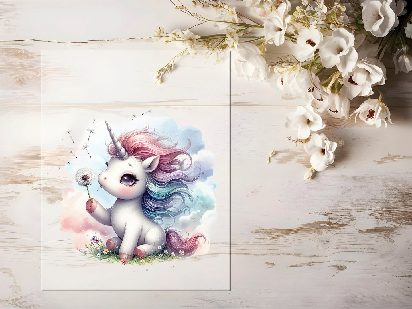 Auktion - Bügelbild - Einhorn Pusteblume #1293 - 15cm