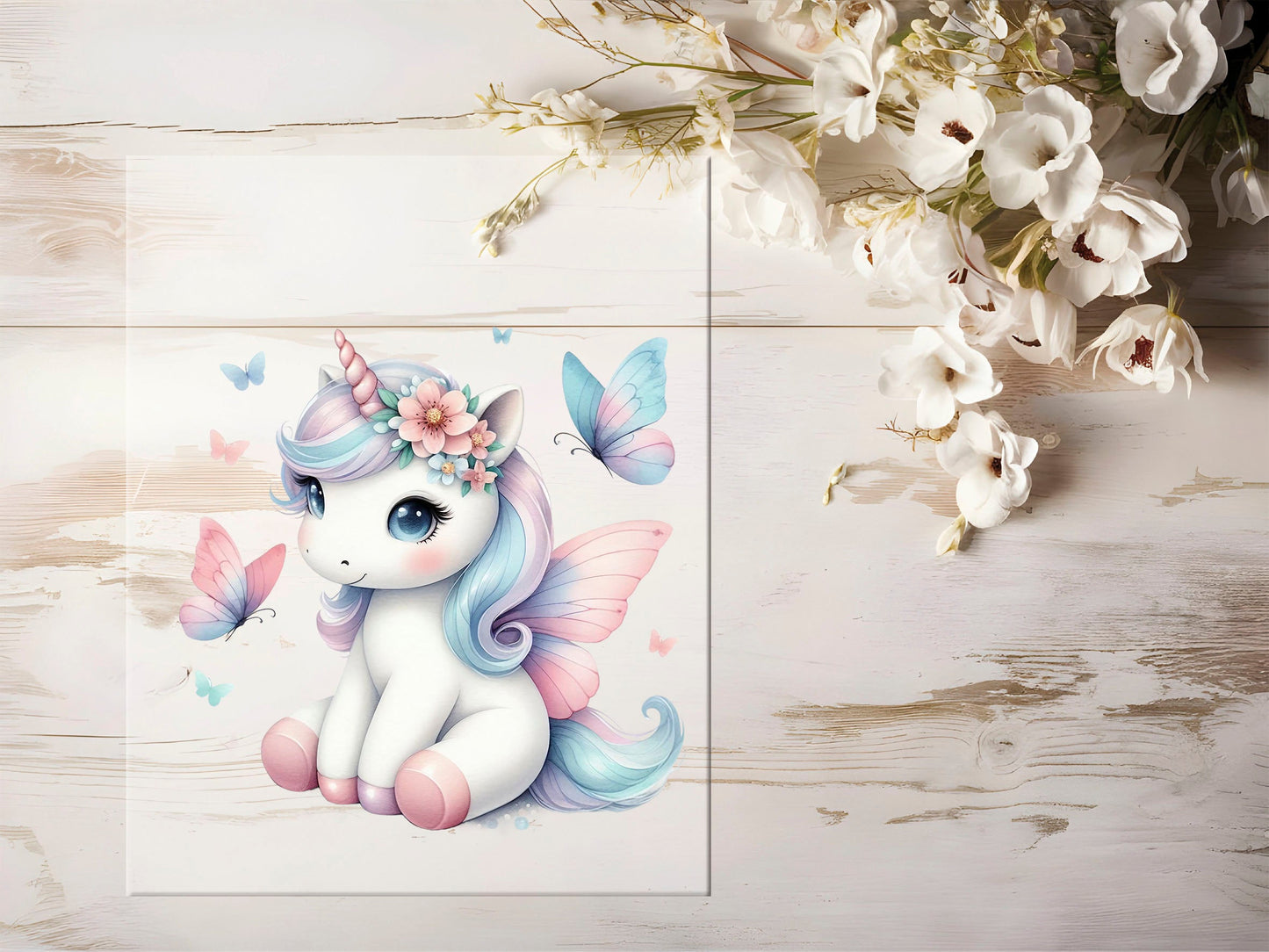 Auktion - Bügelbild - Einhorn Schmetterling #1291 - 15cm