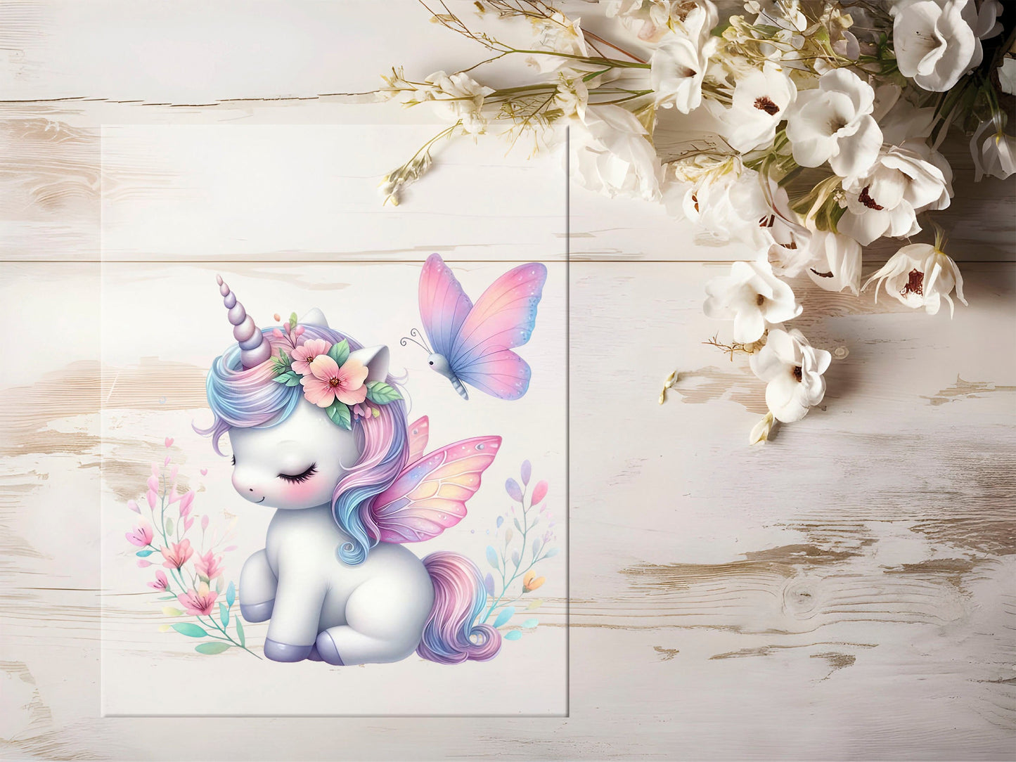 Auktion - Bügelbild - Einhorn Schmetterling #1288 - 15cm