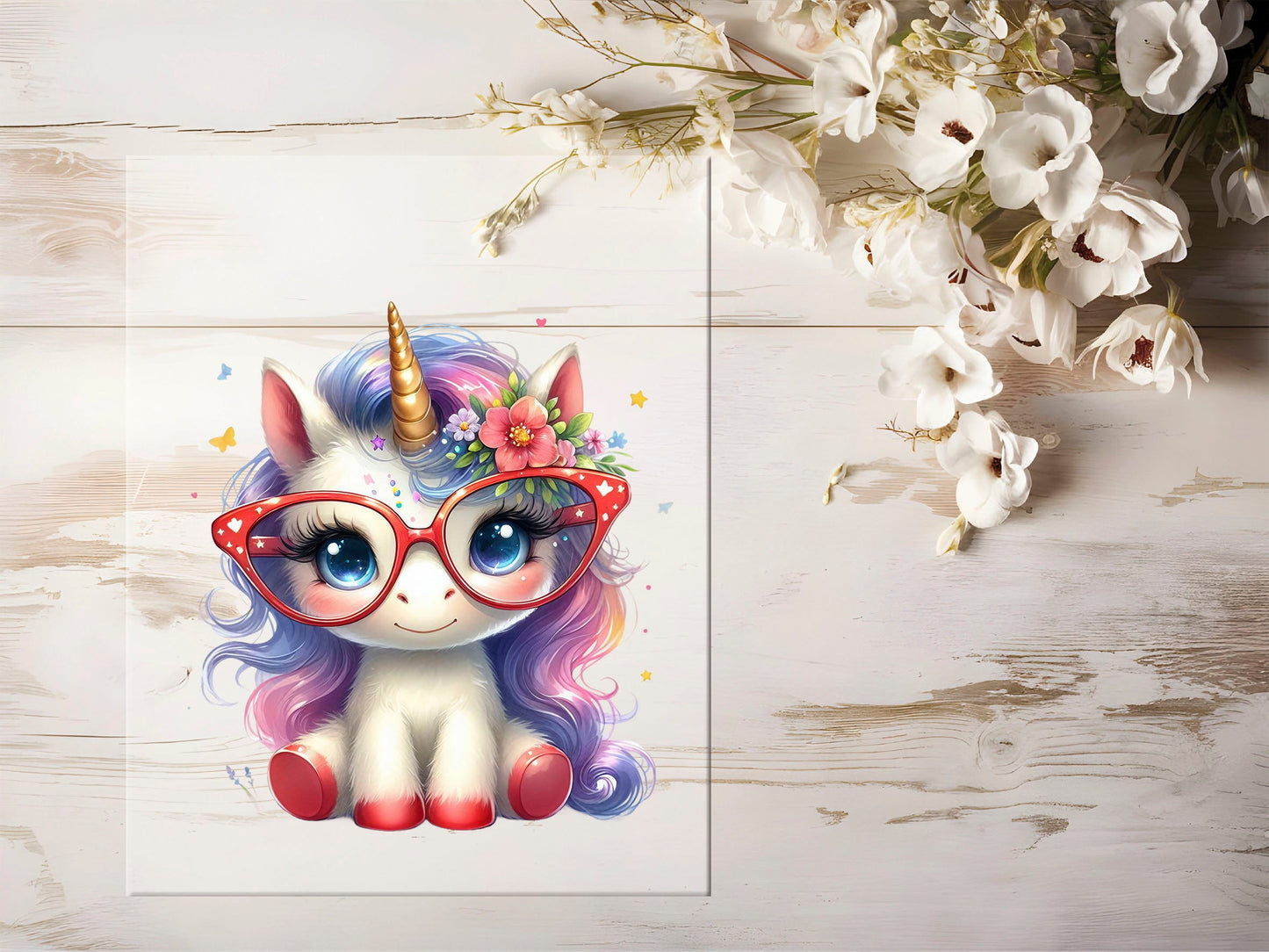 Auktion - Bügelbild - Einhorn Brille #1283 - 15cm
