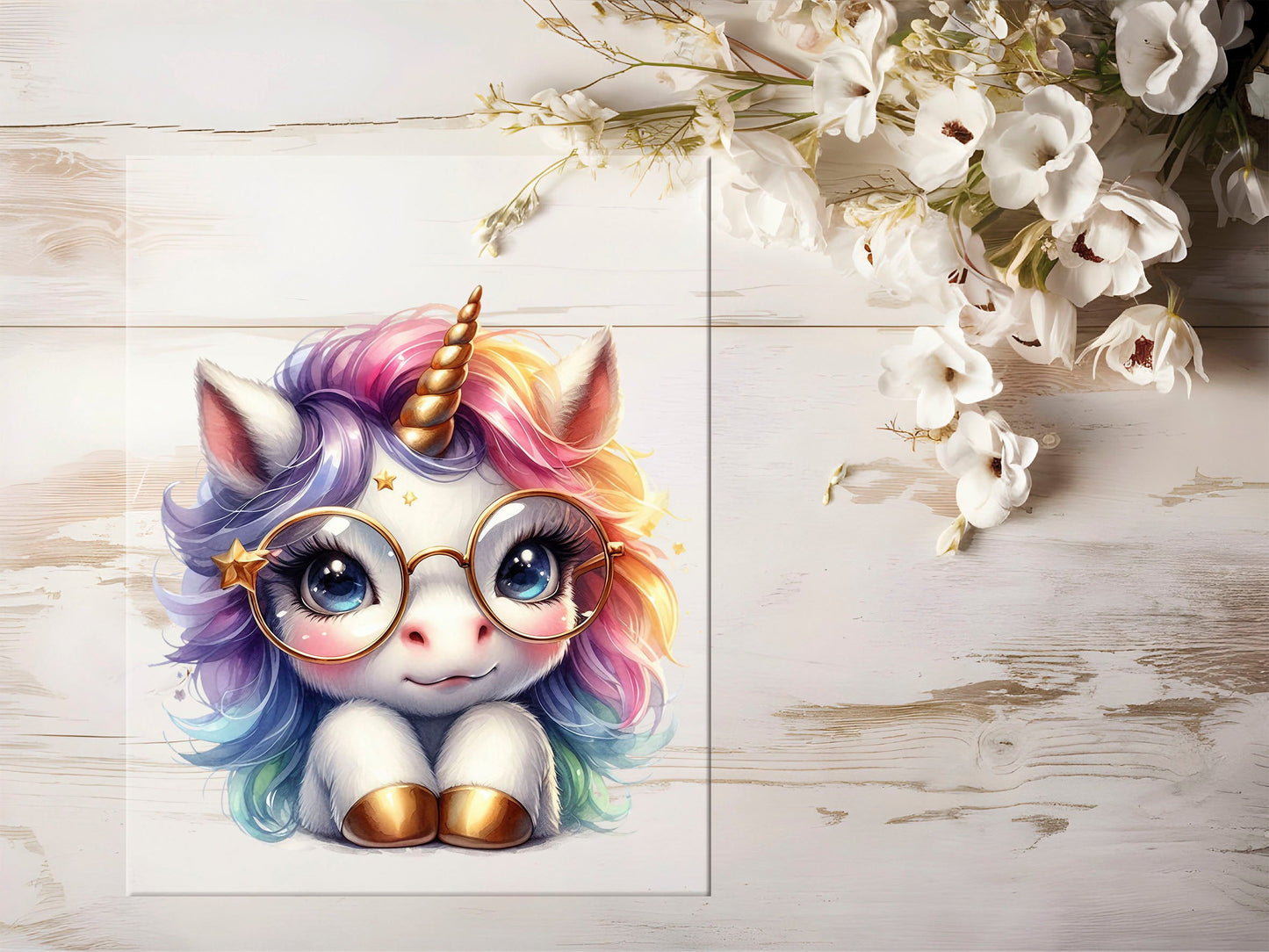 Auktion - Bügelbild - Einhorn Brille #1282 - 15cm