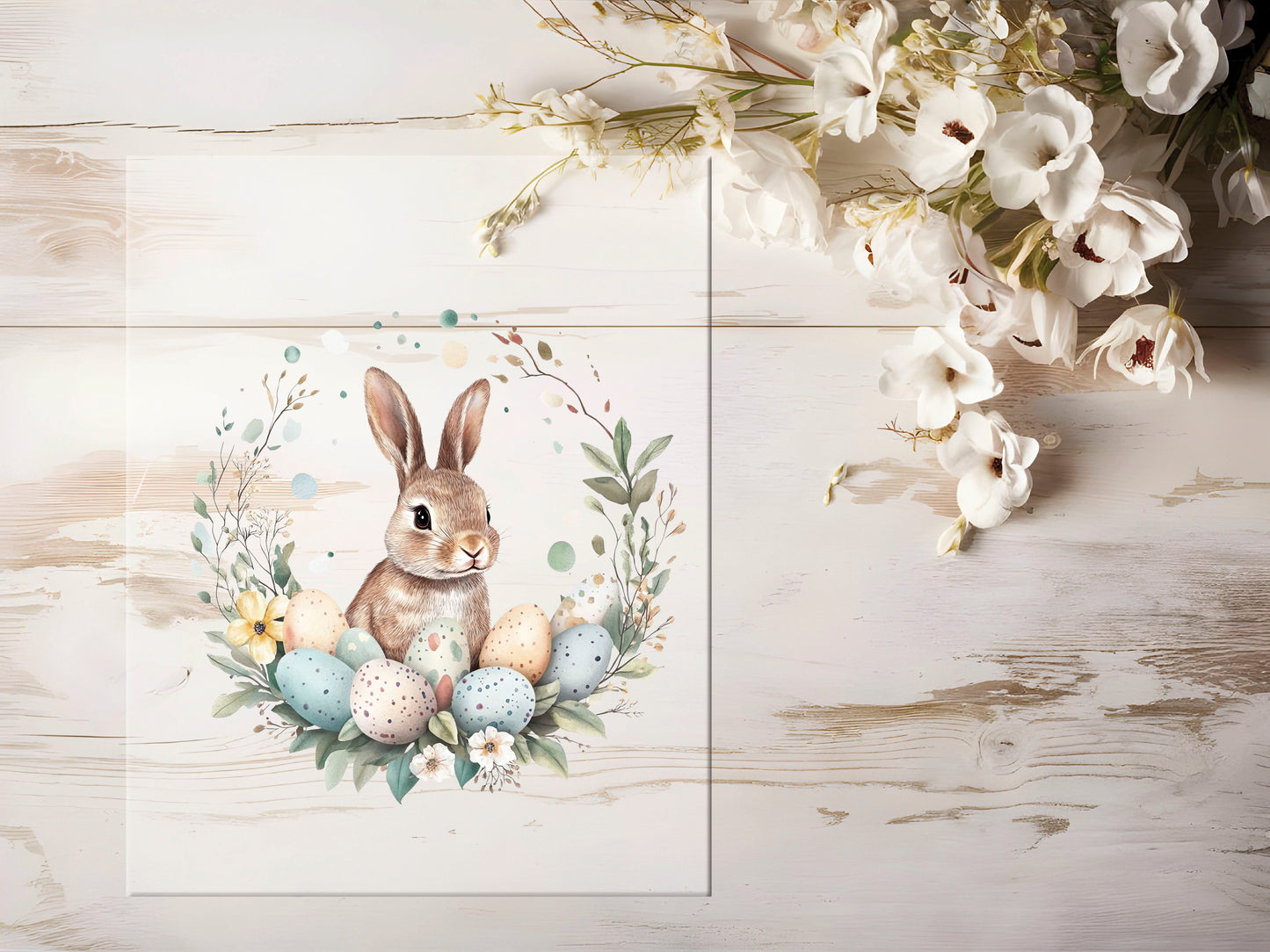 Bügelbild - Hase im Blumenkranz #1516