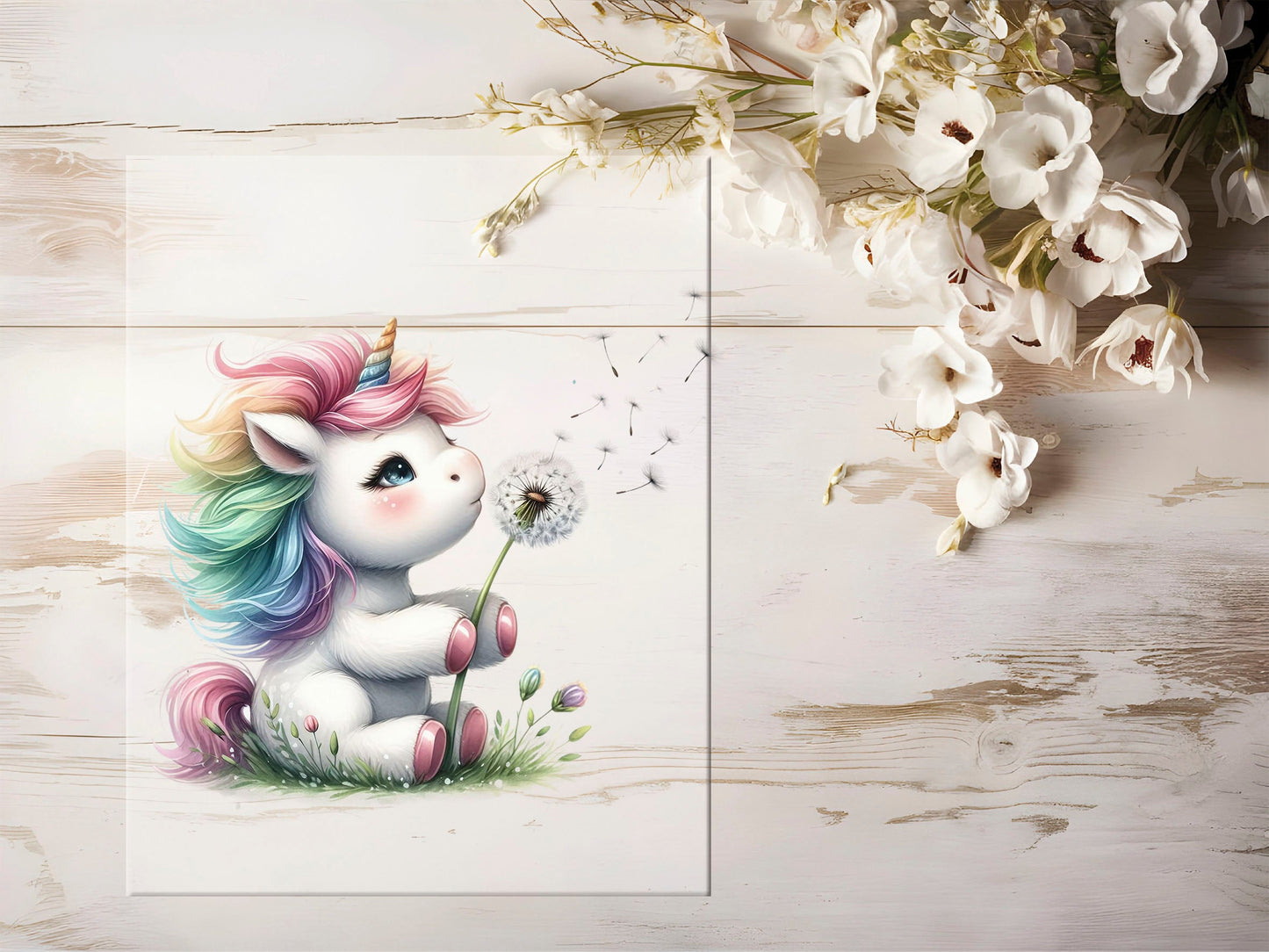 Auktion - Bügelbild - Einhorn Pusteblume #1274 - 15cm