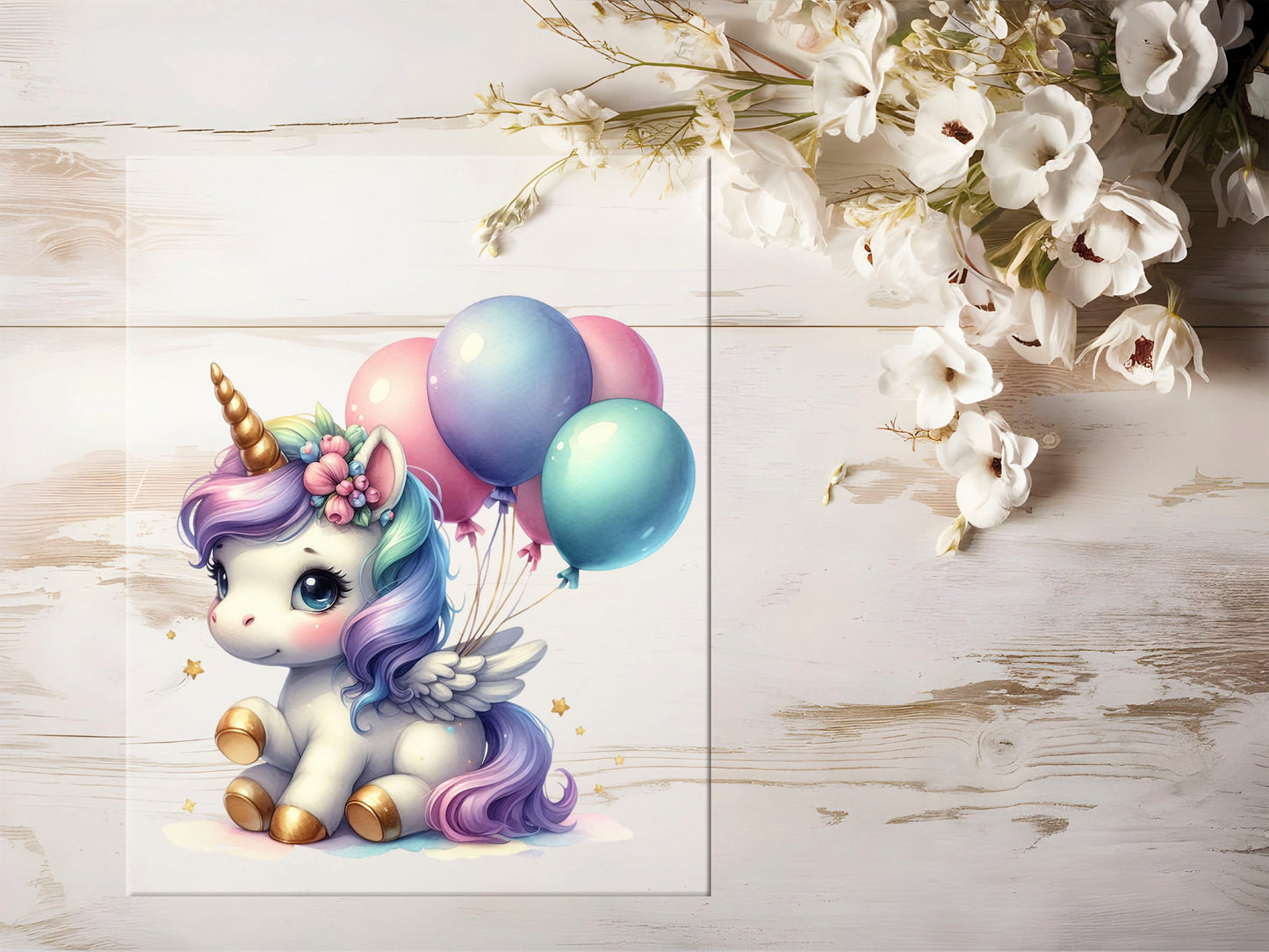 Auktion - Bügelbild - Einhorn Ballon #1268 - 15cm