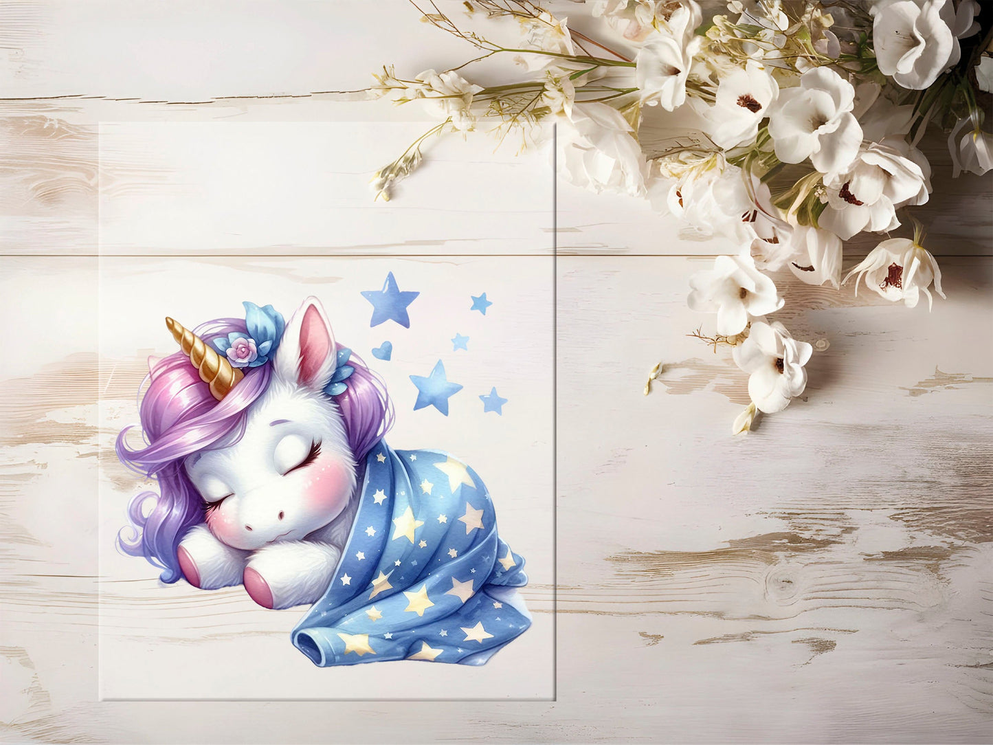 Auktion - Bügelbild - Einhorn schlafend #1265 - 15cm