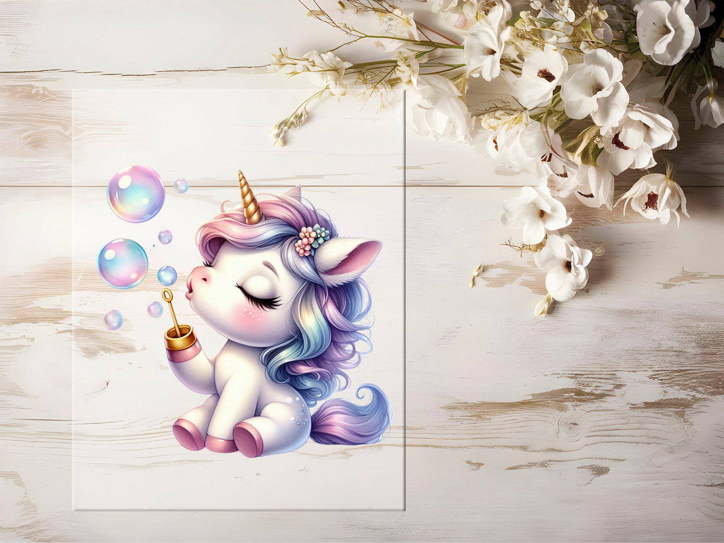 Auktion - Bügelbild - Einhorn Seifenblasen #1258 - 15cm