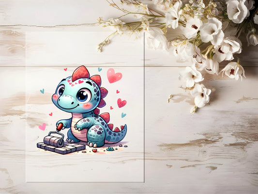 Auktion - Bügelbild - Baustellen Dino #1384 - 20cm