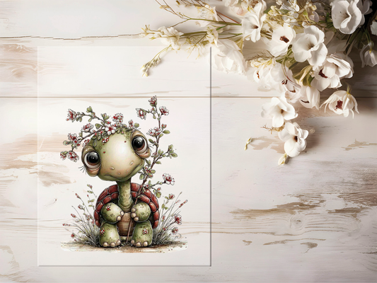 Auktion - Bügelbild - Frühlingstiere Schildkröte #2331- 15cm