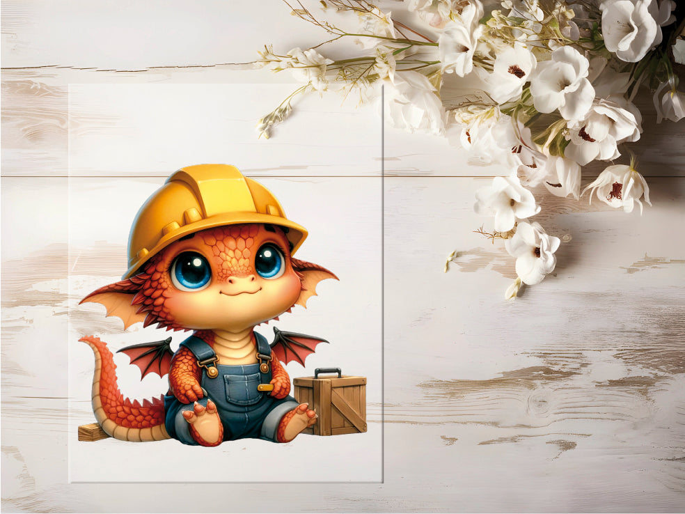 Auktion - Bügelbild - Baustellen Drache #0404 - 20cm