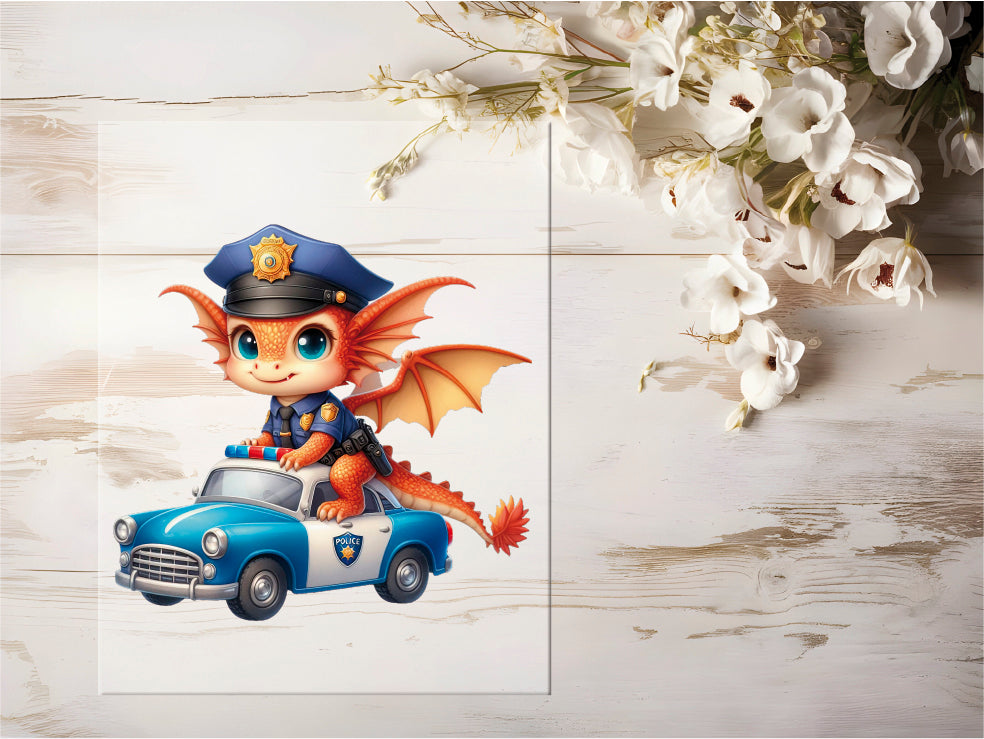 Auktion - Bügelbild - Polizei Drache #0405 - 20cm
