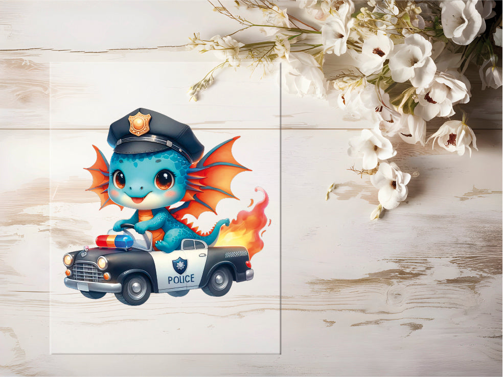 Auktion - Bügelbild - Polizei Drache #0407 - 20cm