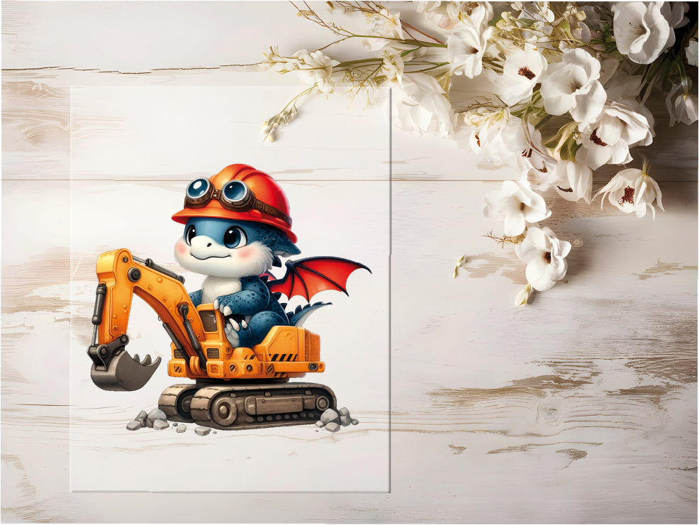 Auktion - Bügelbild - Baustellen Drache #0408 - 20cm