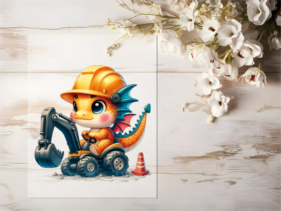 Auktion - Bügelbild - Baustellen Drache #0413 - 20cm
