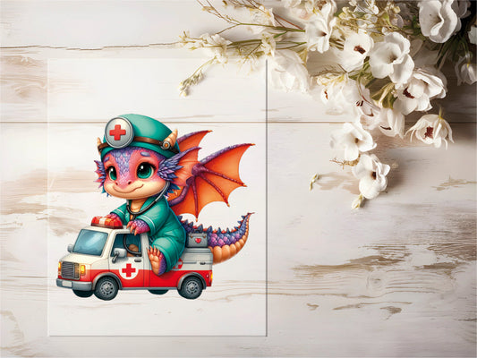 Auktion - Bügelbild - Arzt Drache #0417 - 20cm