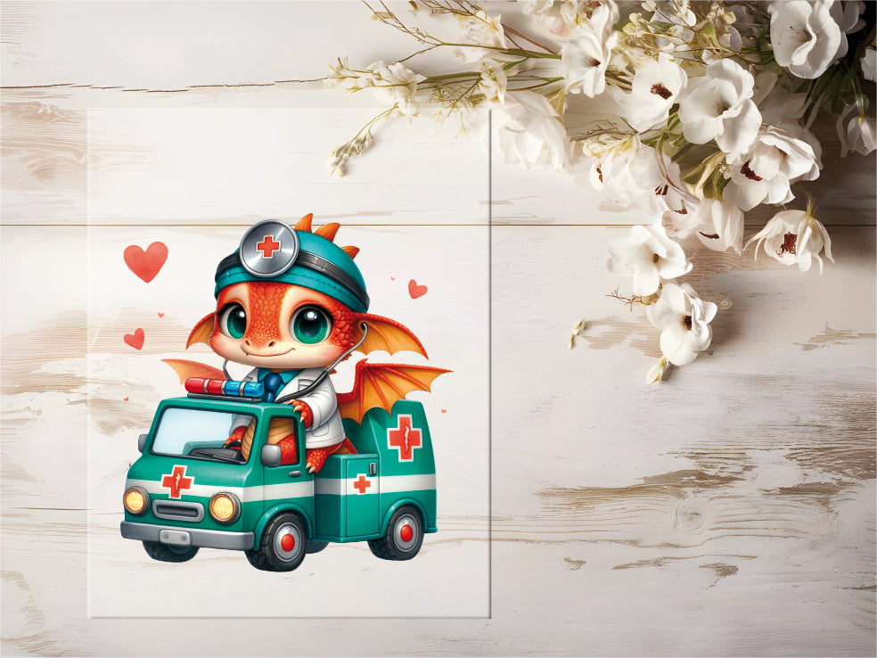 Auktion - Bügelbild - Arzt Drache #0424 - 20cm