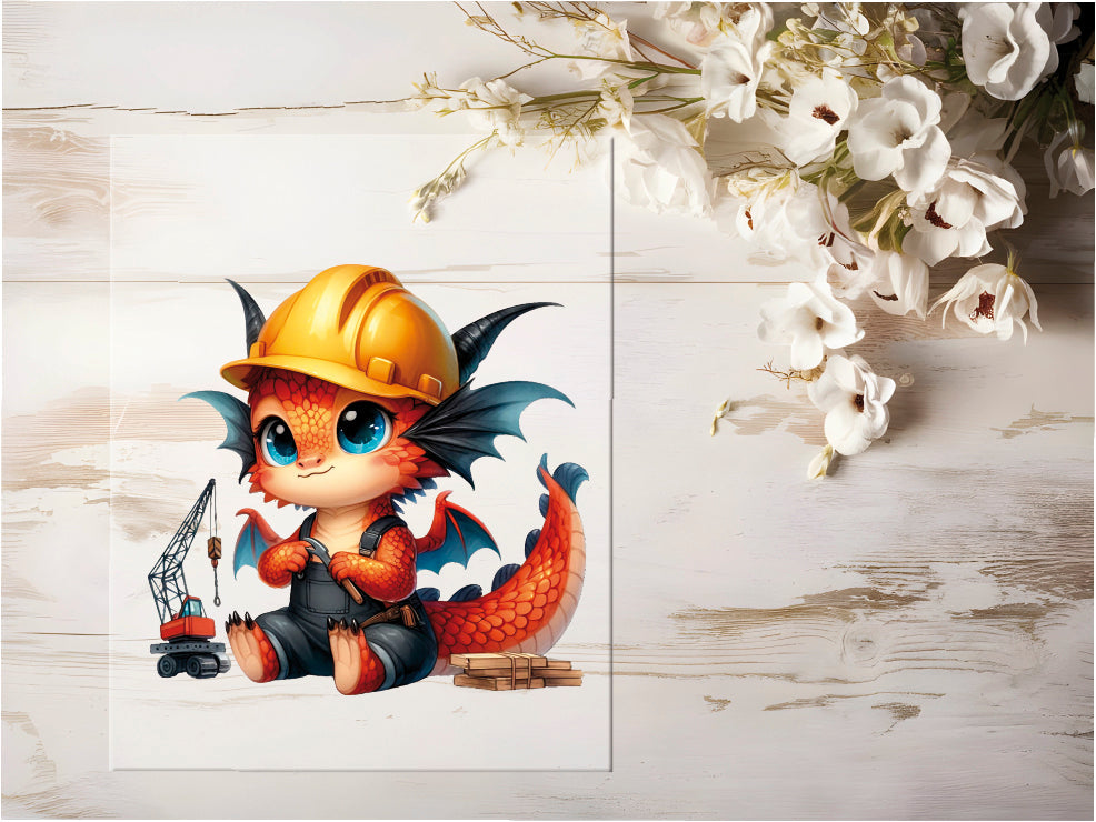 Auktion - Bügelbild - Baustellen Drache #0426 - 20cm