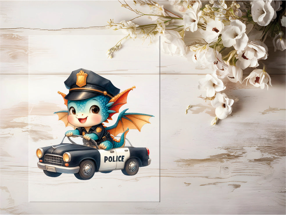 Auktion - Bügelbild - Polizei Drache #0427 - 20cm