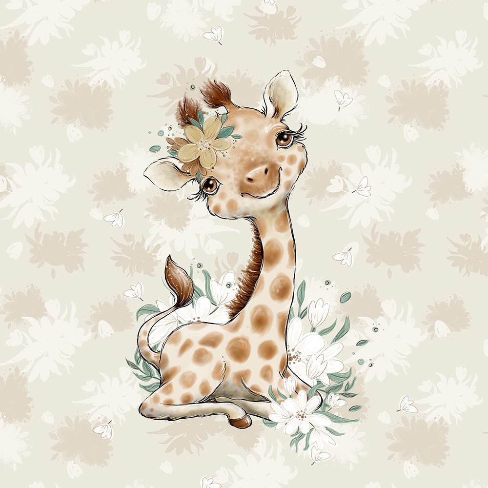 Sommersweat - Panel Safari Babys - Giraffe