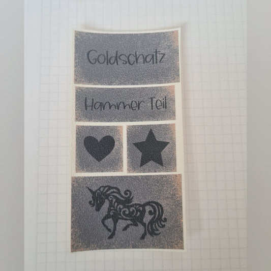 Kunstlederlabel Set - Goldschatz grau
