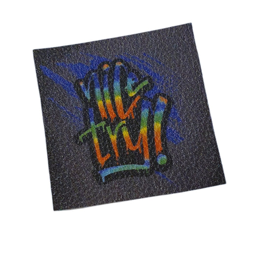 Auktion - 3x Kunstlederlabel - Nice Try  Blau