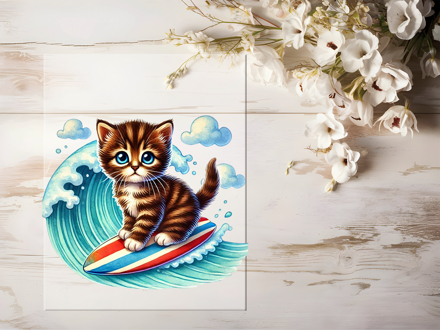 Bügelbild - Surfer Katze #1907