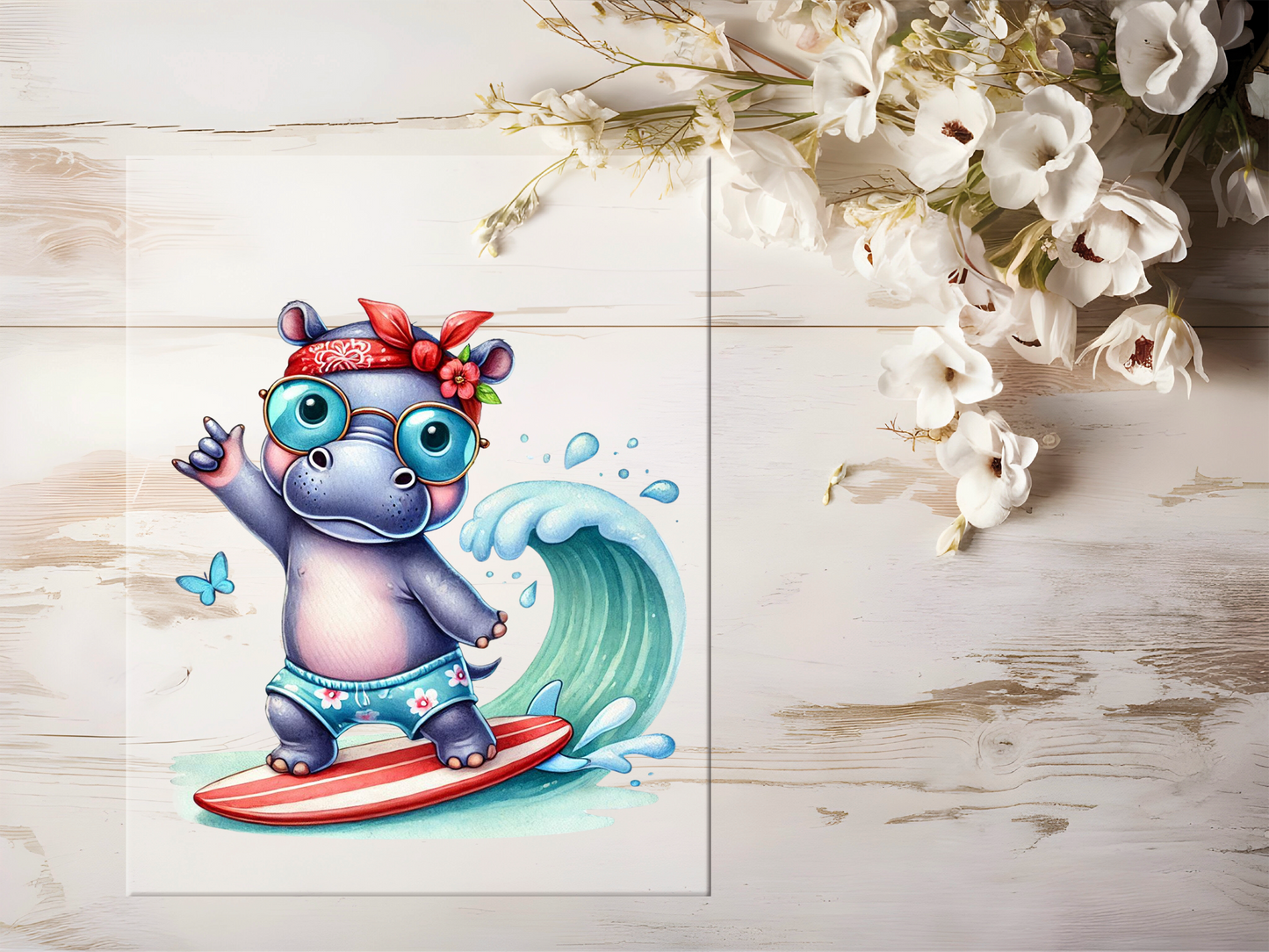 Bügelbild - Surfer Nilpferd #1908