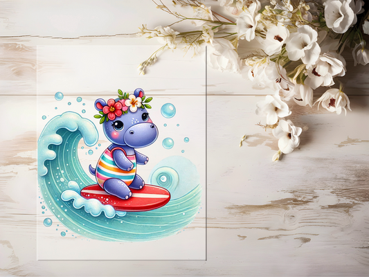 Bügelbild -  Surfer Nilpferd #1915