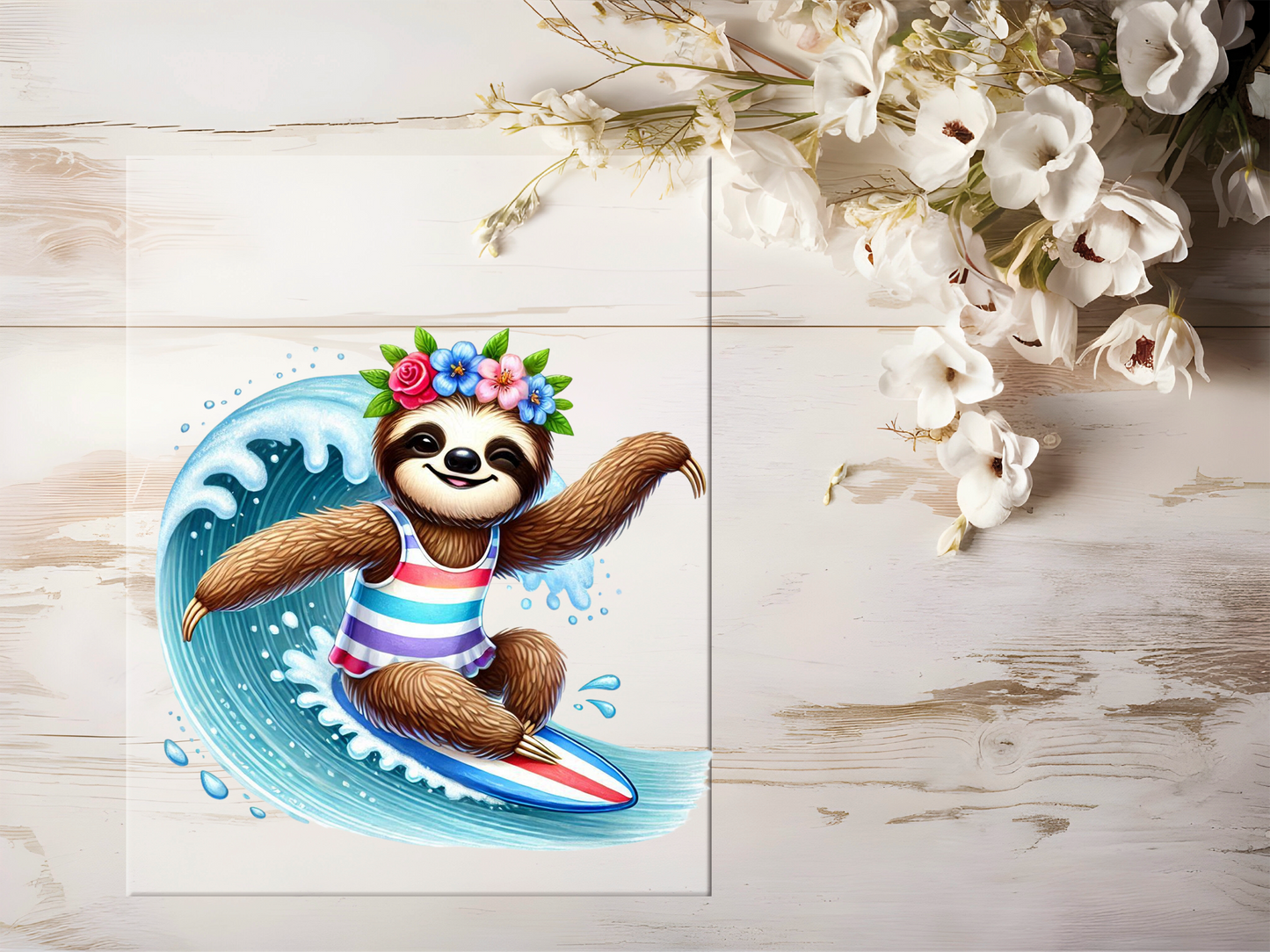 Bügelbild -  Surfer Faultier #1918