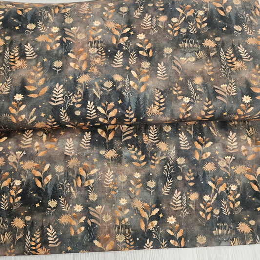 Sommersweat - Blumen Schwarz/Gold