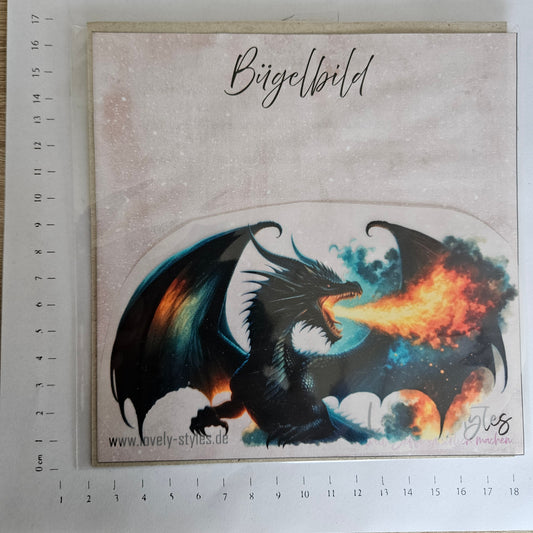 Bügelbild - ca. 15cm - Drache Schwarz