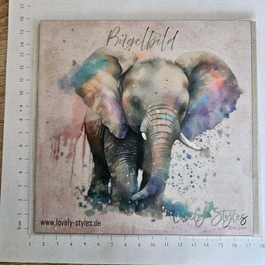 Bügelbild - ca. 15cm - Elefant bunt