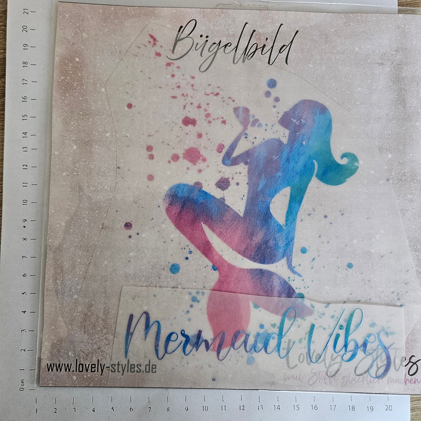 Bügelbild - ca. 20cm - Meerjungfrau inkl. Schriftzug