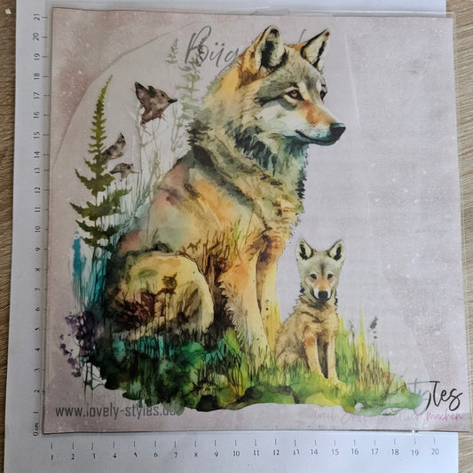Bügelbild - ca. 20cm - Wolf Mama mit Baby
