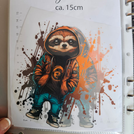 Bügelbild - ca. 15cm - Cooles Faultier
