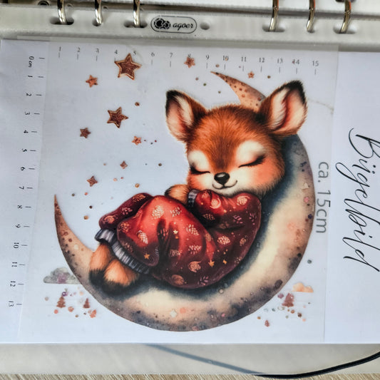 Bügelbild - ca. 15cm - Reh im Mond