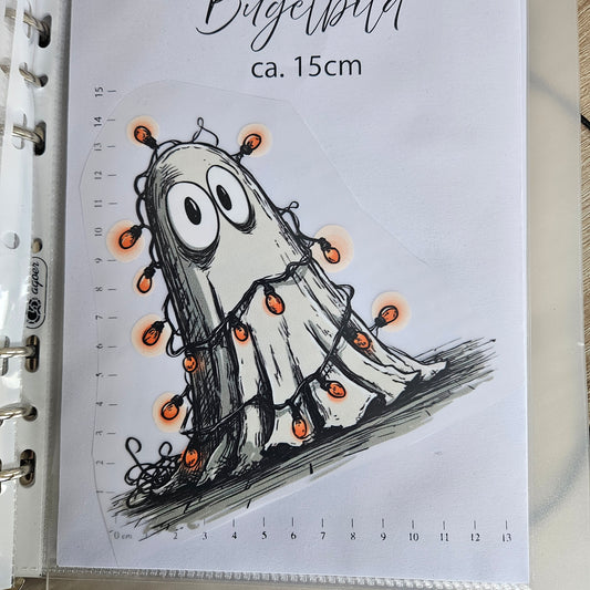 Bügelbild - ca. 15cm - Geist Schwarz/Weiß