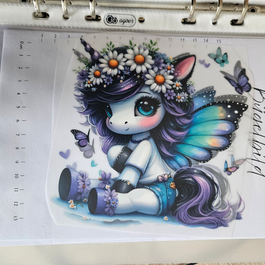 Bügelbild - ca. 15cm - Schmetterling Einhorn Lila