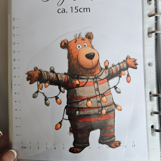 Bügelbild - ca. 15cm - Bär mit Lichterkette