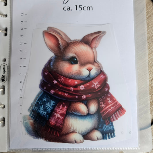 Bügelbild - ca. 15cm - Hase mit Schal