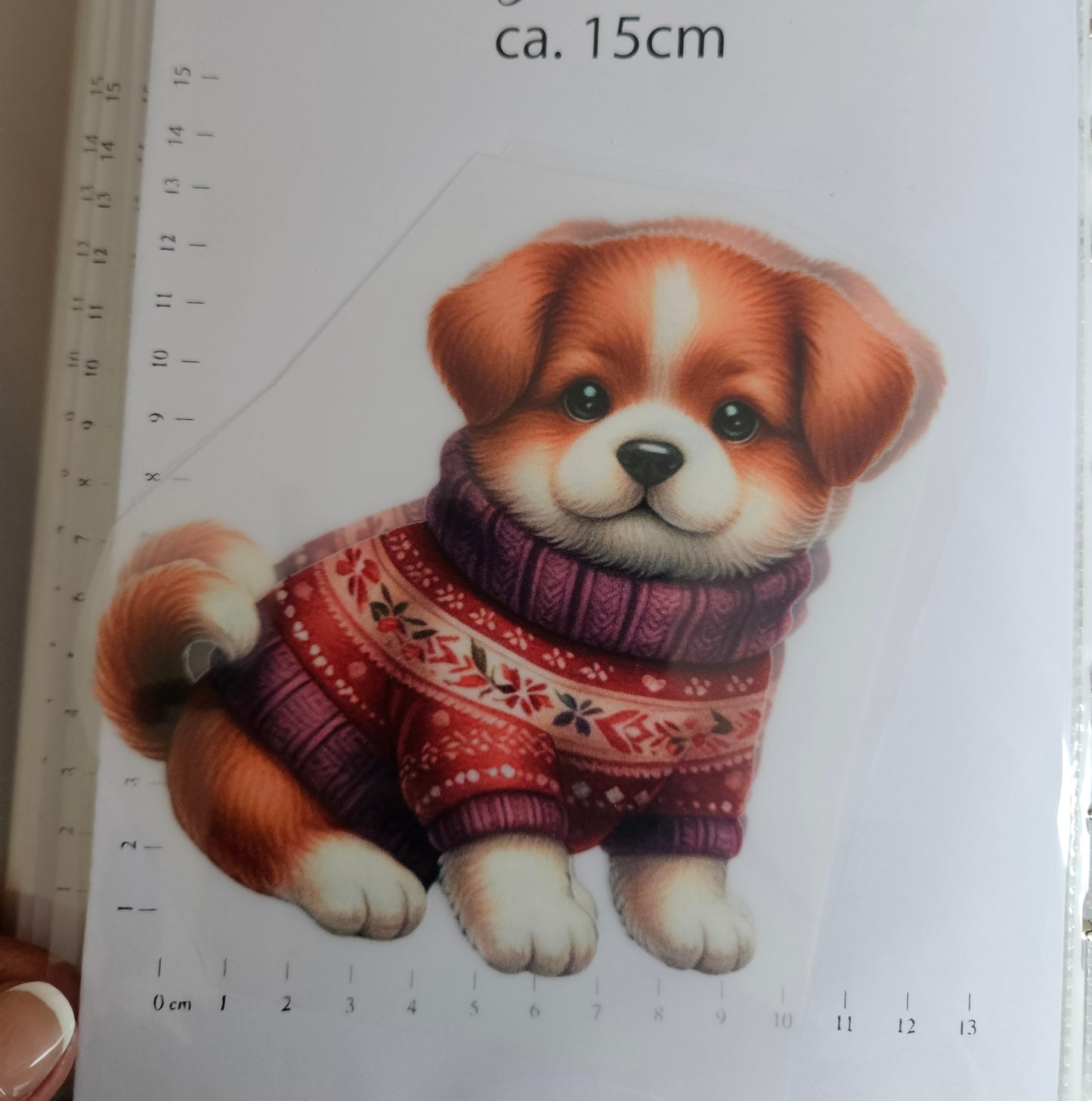 Bügelbild - ca. 14cm - Hund mit Pulli