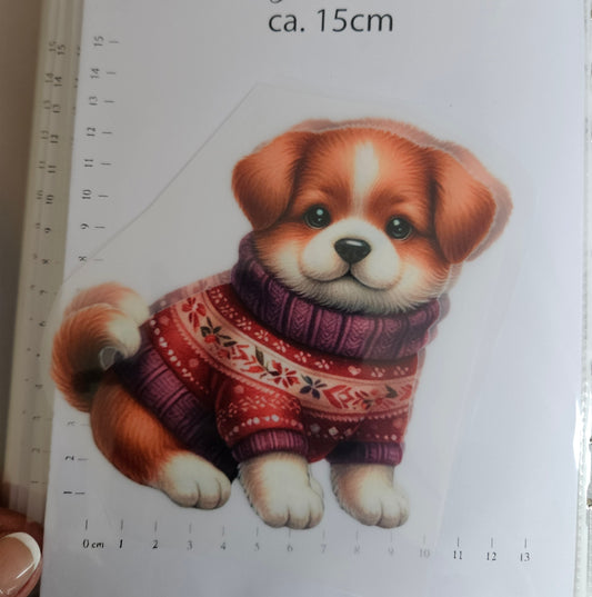 Bügelbild - ca. 14cm - Hund mit Pulli