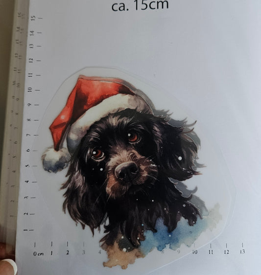 Bügelbild - ca. 13cm - Hund mit Mütze