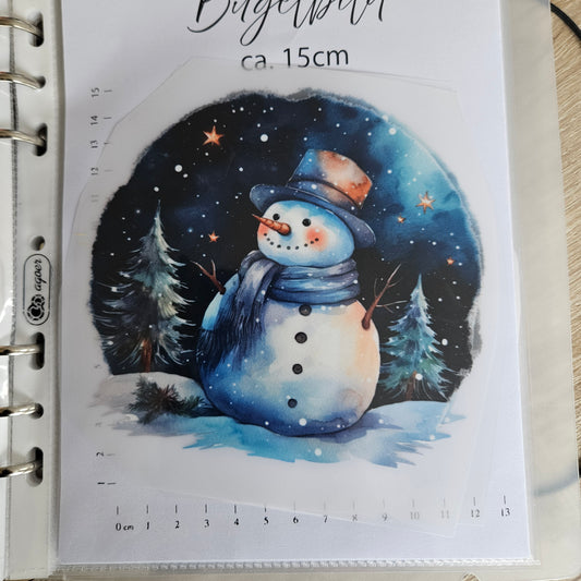 Bügelbild - ca. 15cm - Schneemann Nacht