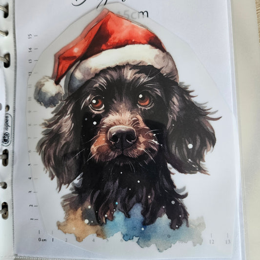 Bügelbild - ca. 15cm - Hund mit Weihnachtsmütze