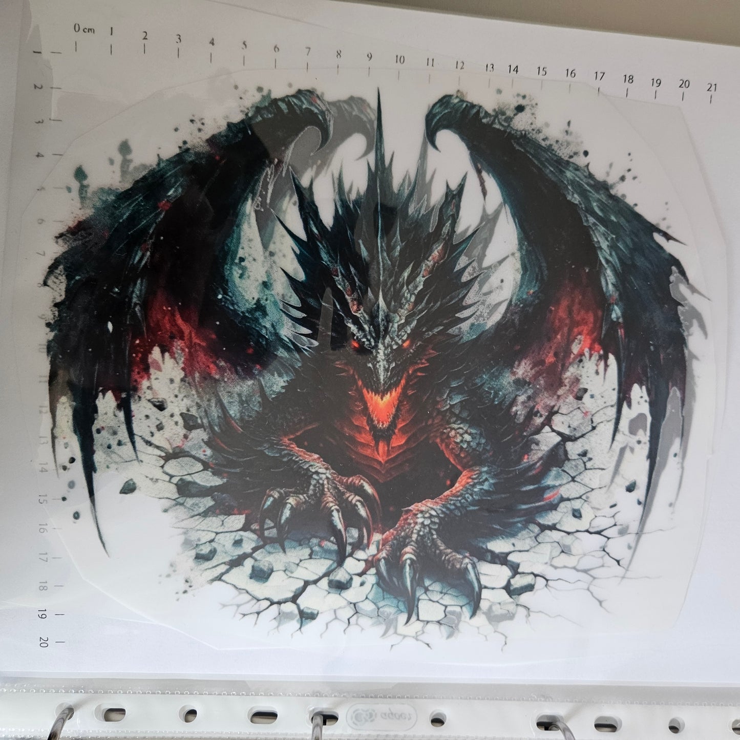 Bügelbild - ca. 20cm - Drache Rot/Schwarz