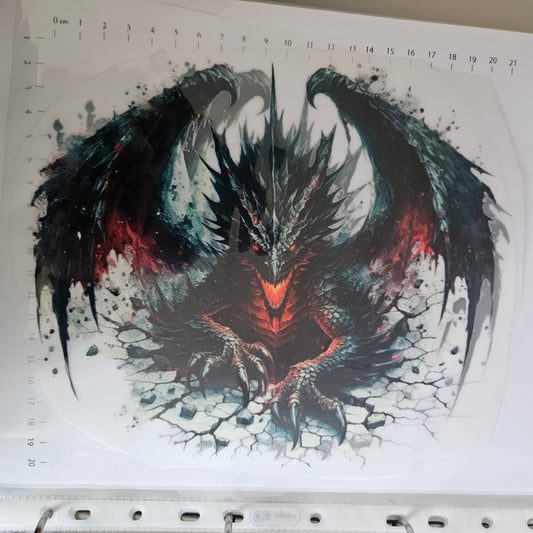 Bügelbild - ca. 20cm - Drache Rot/Schwarz